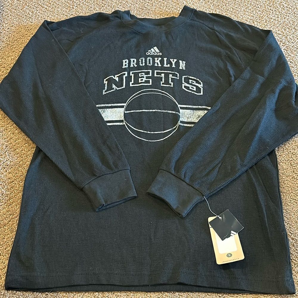 Adidas NBA Boys Brooklyn Nets Basketball Black & White Long Sleeve Shirt